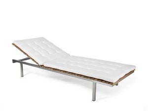 Chaise longue en acier inoxydable avec combinaison de bois de teck massif sur le siège et comprend un coussin pour une utilisation en extérieur - Product Image 3