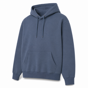 Sweat à capuche bleu ardoise coupe droite personnalisable avec logo, épaules tombantes, en molleton de coton épais, style streetwear avec poche pour homme - Product Image 3