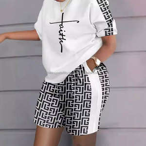 Ensemble de vêtements d'été pour femmes en gros, tailles S-6XL, style européen et américain, avec t-shirt court imprimé et short, ensemble deux pièces grande taille - Product Image 1