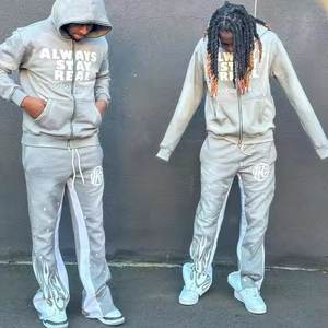 Chándal 100% de algodón de alta calidad con cremallera bordada personalizada y pantalones de chándal Con parte inferior acampanada OEM tela al por mayor French Terry - Product Image 6