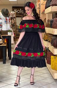 La mayoría de las ventas de verano fuera del hombro Vestido corto bordado de manga corta de encaje de ganchillo vestidos mexicanos nuevo mexicano elegante Floral - Product Image 3