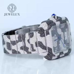 Nueva llegada lujo Moissanite diamante reloj caja cuadrada dos tonos banda de acero inoxidable Hip Hop pantalla analógica - Product Image 4