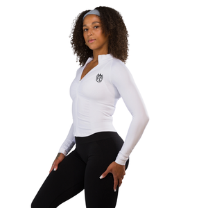 Veste sculptante zippée intégrale pour femme, en dentelle blanche, à manches longues, coupe ajustée, pour le yoga, la gym et les loisirs sportifs - Product Image 2