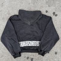 Yingling Sweat à capuche court zippé unisexe, coupe ample, personnalisé, effet vintage délavé et vieilli, imprimé et brodé, grammage lourd, style streetwear pour homme