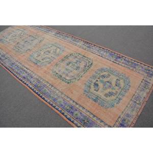 Tapis Turc Vintage Grande Surface 4.3 X 10.7ft Orange Bleu Laine Latex Abstrait Rectangulaire Couloir Design pour Salon Chambre - Product Image 4