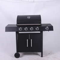 Besi cor tipe daya tahan tinggi 5 kepala Bbq Trolley asap panggangan Gas Lidded untuk berkemah luar ruangan