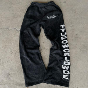 Pantalon de survêtement évasé personnalisé pour homme, délavé à l'acide, pantalon de survêtement évasé vierge, imprimé tricoté, étiquette de taille, pantalon pour hommes - Product Image 2