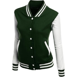 Veste universitaire classique pour femmes, vert foncé premium, style athlétique, avec manches contrastées blanches - Product Image 6