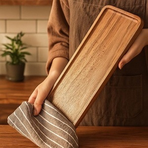 Promoción certificada, venta al por mayor, duradera, madera de acacia, bandeja redonda para servir alimentos, bandeja de desayuno para Familia de F S International - Product Image 1