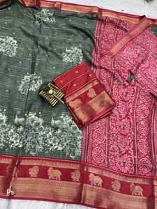 ผ้าบาติกผ้าแจ็คการ์ดผ้าส่าหรี6.3ม. พร้อมพิมพ์ลายเสื้อสำหรับงานแต่งงานขอบ zari และ pallu สำหรับงานปาร์ตี้ - Product Image 2