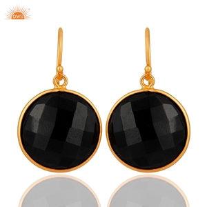 Boucle d'oreille pendante en onyx noir, argent 925 plaqué or jaune, fabricant de bijoux - Product Image 3