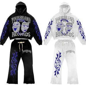 Ensemble de survêtement en molleton de coton délavé pour homme, coupe-vent, écologique et respirant, avec logo personnalisé, idéal pour le sport décontracté en hiver et la gym - Product Image 2