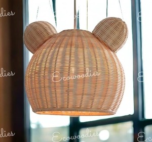 Elegant Bear Rattan Ceiling <b>Shade</b> Handmade Rattan Pendant Lampshade Hanging Decorative Chandelier for Kid Room <b>Nursery</b> - Product Image 5