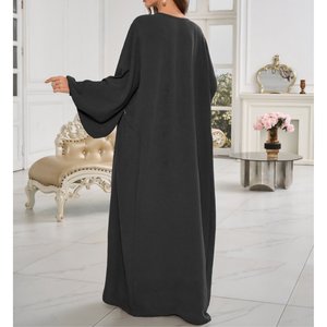 Elegant Beaded Turkish Kaftan Dress - Long Sleeve Loose Maxi Dress with Round Neck Machine Washable Traditional <strong>Attire</strong> for Women - Product Image 3