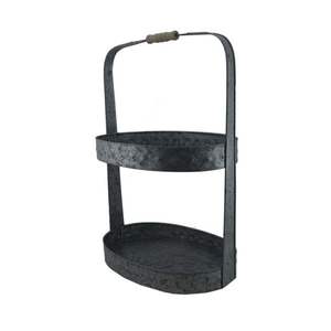 Elegant Galvanized <b>Metal</b> Serving Tray Stand with Tiered Design Premium Serving Trays - Product Image 4