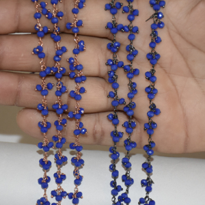 <b>Black</b> & Copper Plated Blue Quartz Glass Beads Rondelle Cluster Rosary <b>Chain</b> Wire Beaded <b>Chain</b> for Jewelry Making, finding - Product Image 1