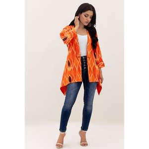 Manteau imprimé pour femme, col montant, longueur longue, taille XL, respirant, tissé, pour automne, hiver, printemps, boutons - WGK-KDW-DP-1769 - Product Image 1