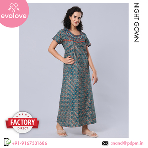 Vestido de noche de algodón 100% con cuello redondo para mujer de distribuidor de confianza con ribete de encaje, Media manga, ropa de dormir larga de satén, longitud máxima para el verano - Product Image 4