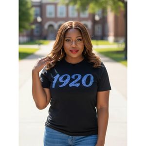 Negro 1920 Blue Diamonds Top Mujer 100 Algodón Lentejuelas Número griego Sorority Apparel Camisa de aniversario Zeta Phi Beta Heritage Wear - Product Image 2