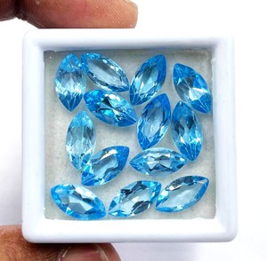 พลอยตัดรูปบุษราคัมสีฟ้าขนาด5x10มม. สำหรับทำเครื่องประดับอัญมณีสีฟ้าธรรมชาติ - Product Image 1
