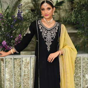 Conjunto de Palazzo de 3 piezas bordado de lujo para mujeres indias tela Georgette para bodas y festivales - Product Image 1