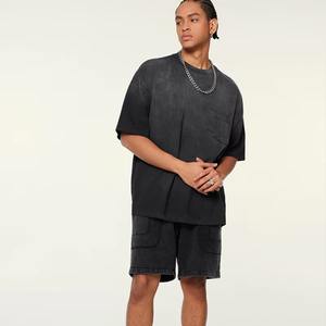 เสื้อยืดแขนสั้นสำหรับผู้ชายเสื้อยืดสีล้วนพิมพ์ลายสไตล์ฮิปฮอปไซส์ใหญ่พิเศษ - Product Image 5