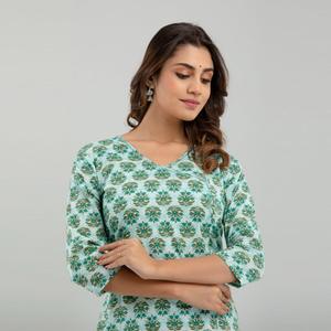Women's Cotton Straight Kurta with Sea Green Floral Print (SHKUP1220) - Product Image 6