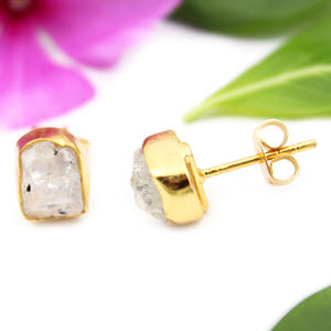 Moda étnica Arco Iris piedra lunar forma rectangular 8MM 24KGold Plated bisel ajuste Stud pendiente para mujer Joyería Al por mayor fiesta - Product Image 2