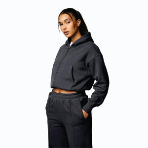 Survêtement d'hiver à fermeture éclair complète pour femme 65% coton 35% Polyester foncé étain ombre boucle FZ capuche courte lavée 6XL - Product Image 5