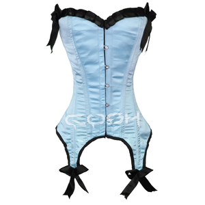 COSH CORSET Overbust Sweet Heart Shape Figura de reloj de arena Transpirable Tallas grandes Acero Deshuesado Corsé de satén azul con lazos laterales - Product Image 1
