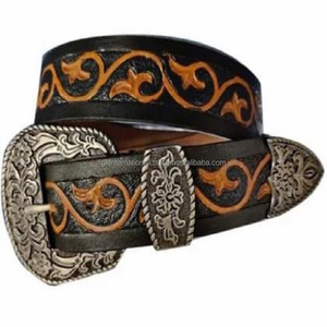 2023 Top Trending tallado a mano cinturón de herramientas de cuero occidental grabado para unisex con 3 piezas conjunto de hebilla floral pedido al por mayor - Product Image 6