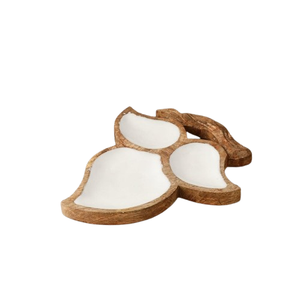 Nueva Bandeja de Madera para Servir Comida con Forma de Hoja de Mango y Esmalte Blanco - Product Image 1