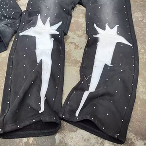 Pantalon de survêtement personnalisé pour hommes Baggy oversize OEM Pantalon de survêtement évasé en coton épais avec strass pour hommes - Product Image 4