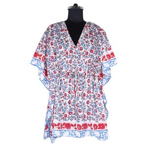 KFSL002 2025 Sexy Girl Cotton Kaftan for Woman Short Beach Wear <b>Top</b> Quality Hand Block Printed Floral Design Kaftan Free Size - Product Image 3