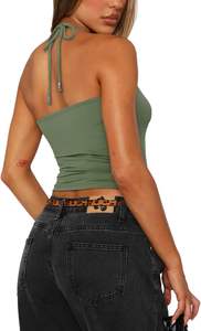 Haute qualité sans couture femmes entraînement Sport soutien-gorge licou cou sangle haut court avec étagère intégrée motif solide séchage rapide adultes - Product Image 3