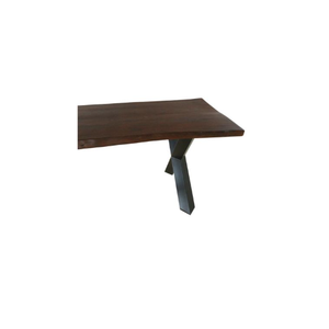 Table de salle à manger en bois d'acacia massif avec finition brun foncé riche et base en fer noir durable pour une utilisation contemporaine dans les hôtels Assemblé - Product Image 4