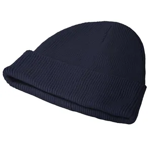 Unisex <b>Navy</b> Blue Beanie Knit Winter <b>Hat</b> 56-58CM Casual Adult Acrylic Cuffed Solid Design - Product Image 3