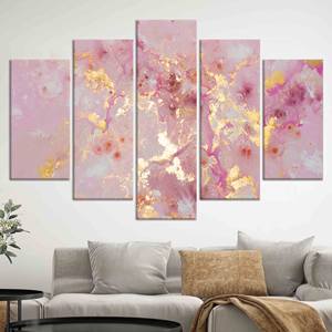 Arte Impreso en Lienzo con Diseño de Mármol Rosa y Dorado: Diseño con Tinta de Alcohol, Juego de 5 Lienzos Variados - Product Image 1