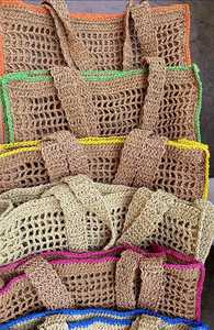 Handcrafted สีสันตัดกระเป๋าชายหาดโครเชต์กระเป๋าผู้หญิง Raffia Tote กระเป๋าฤดูร้อนฟางตาข่ายกระเป๋าสะพายแฮนด์เมด - Product Image 5