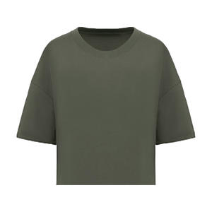 Camiseta Larga de Manga Corta con Cuello Redondo y Bordado para Mujer, Talla Grande, 100% Algodón Orgánico, 220g, Transpirable, Ecológica, Informal - Product Image 2