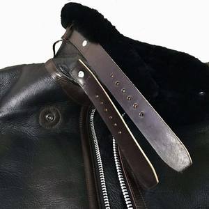 Chaqueta de aviador de piel auténtica con forro de borreguillo, estilo bomber, cálida, informal, vintage, para invierno - Product Image 3