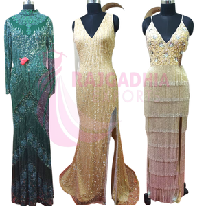 Vestido de noche personalizado 103 completo con cuentas hecho a mano hermoso patrón arco fiesta natural boda tamaño color personalizado MOQ 5 piezas - Product Image 3