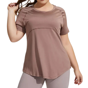 <b>Plus</b> <b>Size</b> Yoga Breathable <b>Mesh</b> Panel <b>Tops</b> Short Sleeve Stretch Activewear Workout Fitness Training Gym Sports Wear - Product Image 2