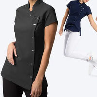Uniforme de salon de beauté sur mesure en gros, coupe ajustée, manches courtes, uniforme de beauté pour femmes, uniforme de salon de manucure, uniforme de salon de coiffure, uniforme de spa pour femmes