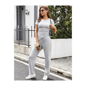 Ensemble 2 pièces pour femmes, haut à manches longues, pantalon large, ensemble de survêtement décontracté, poches, style vintage brodé - Product Image 3