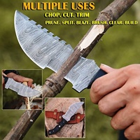 Couteau de chasse et de survie artisanal en acier Damas inoxydable avec manche en Micarta et étui en cuir fin