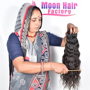 Produit authentique, meilleure qualité, mèches de cheveux humains indiens alignées sur les cuticules, extensions ondulées à double trame, couleur noire naturelle, vente en gros - Product Image 1