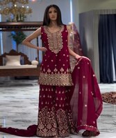 Ensemble Kurti décontracté en dentelle tendance avec pantalon et dupatta en soie RAMA 100% pure, anti-boulochage, respirant, longueur complète