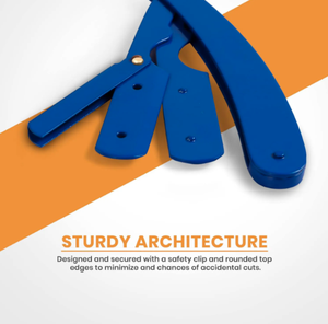 Maquinilla de afeitar de borde recto de peluquero profesional azul con 100 cuchillas de paquete 100 por ciento de acero inoxidable POR ANAAIF - Product Image 3