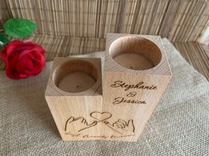 Customized Personalized Engraved Wood <b>Tealight</b> Candle Stand for Christmas Gift or Home Decor for Couples - Product Image 5